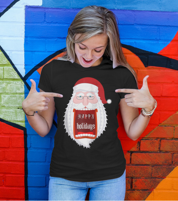 HAPPY HOLIDAYS SANTA ZIP SCREAMING MOUTH WITH GLASSES T-Shirt
