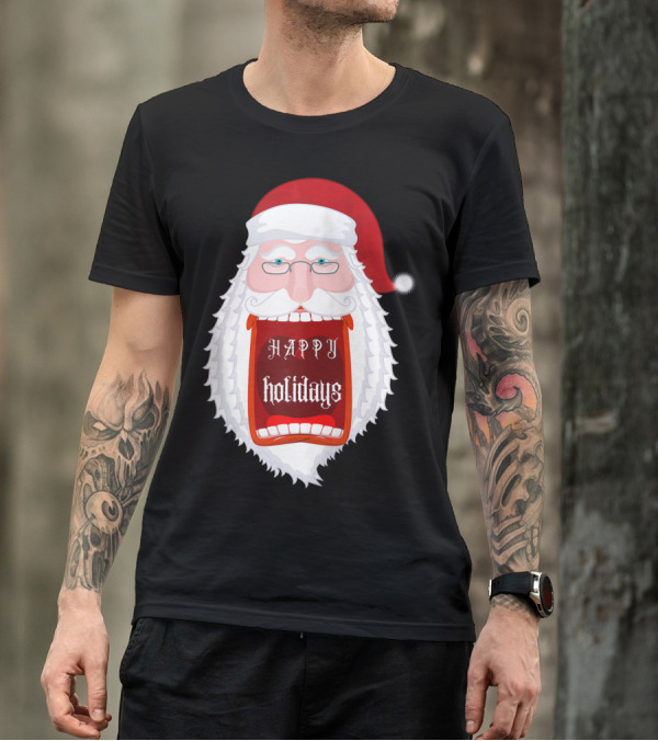 HAPPY HOLIDAYS SANTA ZIP SCREAMING MOUTH WITH GLASSES T-Shirt