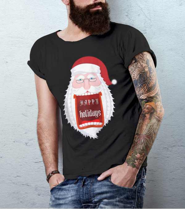 HAPPY HOLIDAYS SANTA ZIP SCREAMING MOUTH WITH GLASSES T-Shirt