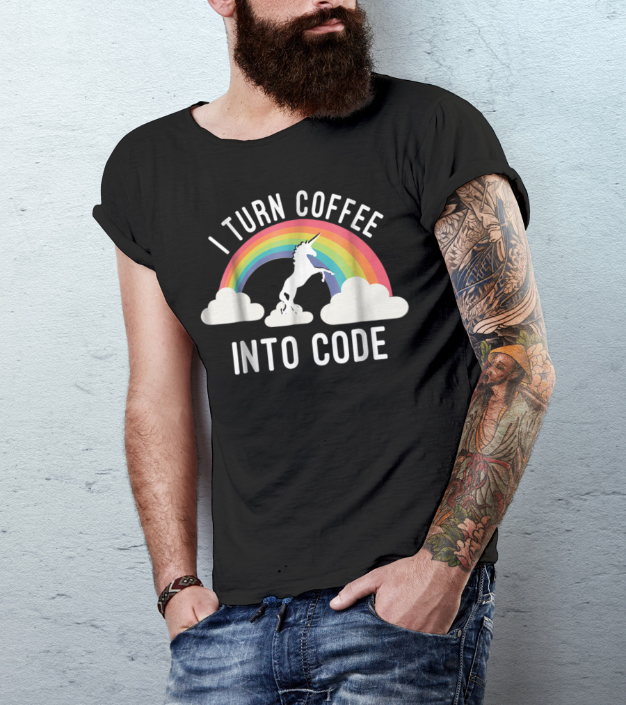I Turn Coffee Into Code Unicorn Rainbow T-Shirt