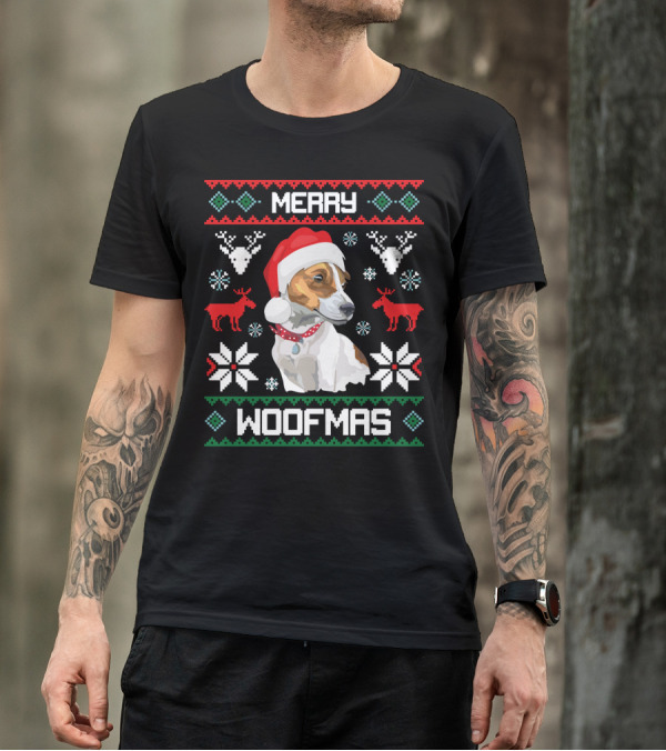 Merry Woofmas Jack Russell Terrier Dog Christmas Santa Hat T-Shirt
