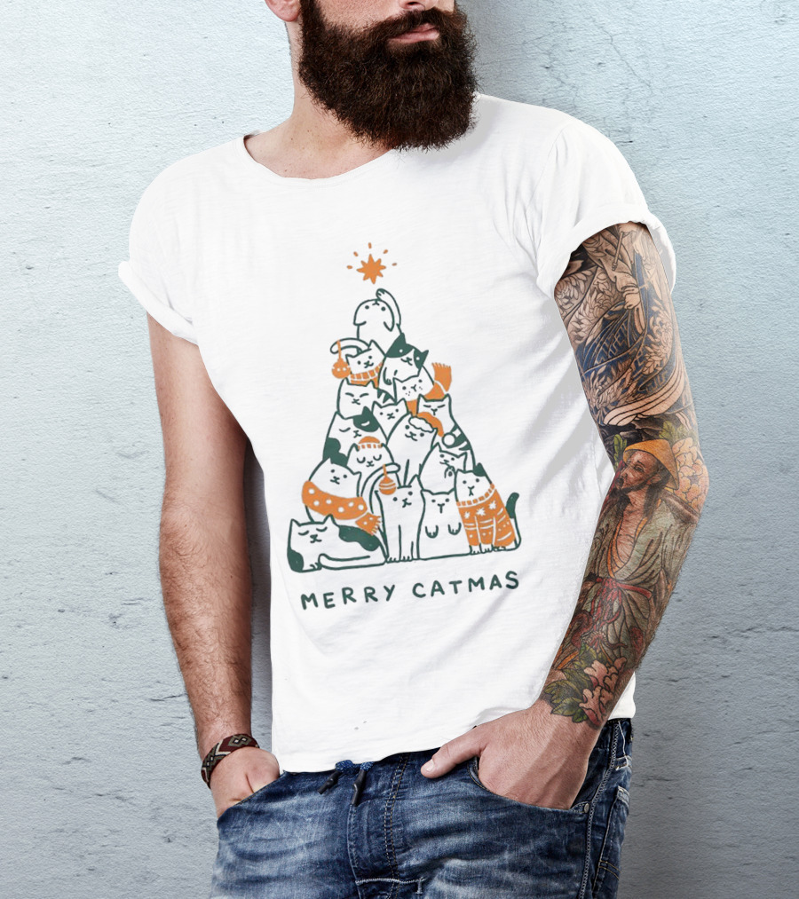 Merry Catmas Christmas Tree Of Funny Cats With Star Top T-Shirt