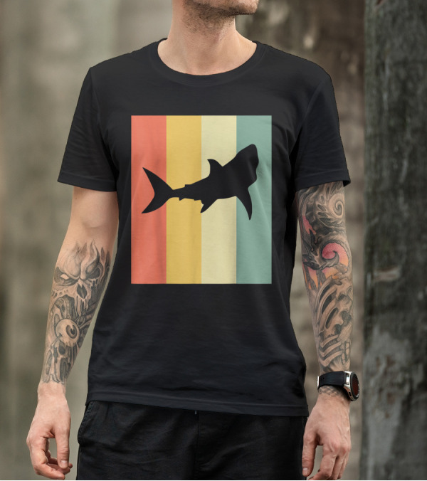 Shark Silhouette Retro Stripes T-Shirt
