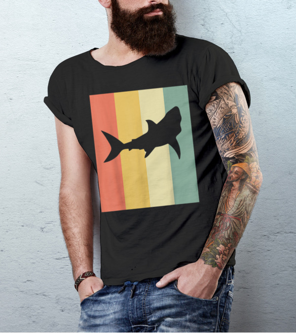 Shark Silhouette Retro Stripes T-Shirt