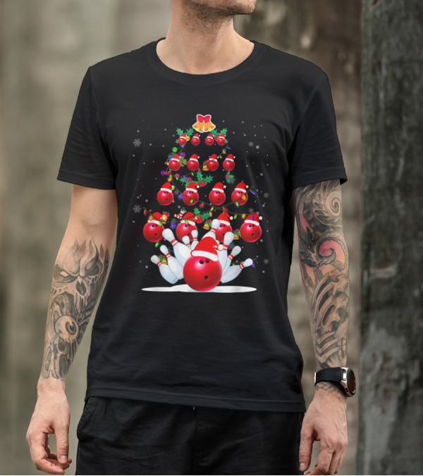 Bowling Balls Santa Hats Christmas Tree Holiday Lights Snowflakes T-Shirt