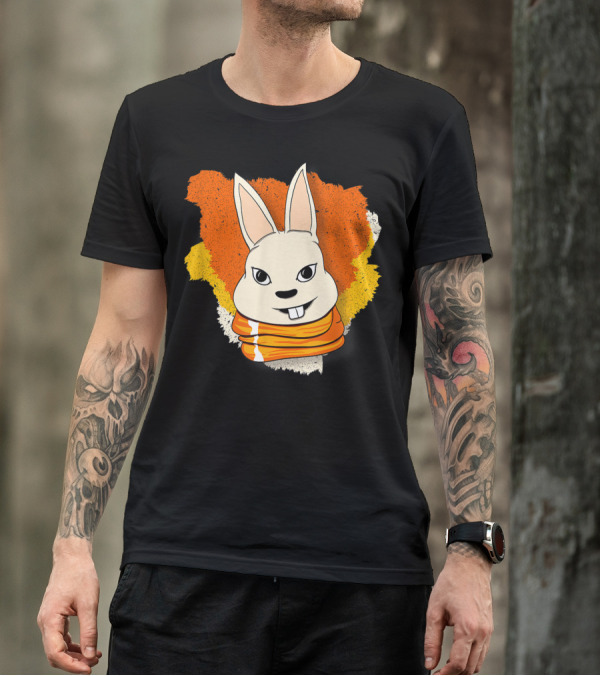 Bunny And Women For Easter Bunny Iconic Rabbit Illustration On Vibrant Orange Yellow Background T-Shirt