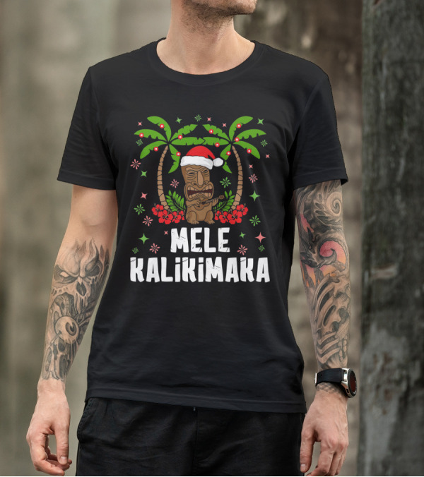 Mele Kalikimaka Santa Tiki Hawaiian Christmas Palms T-Shirt