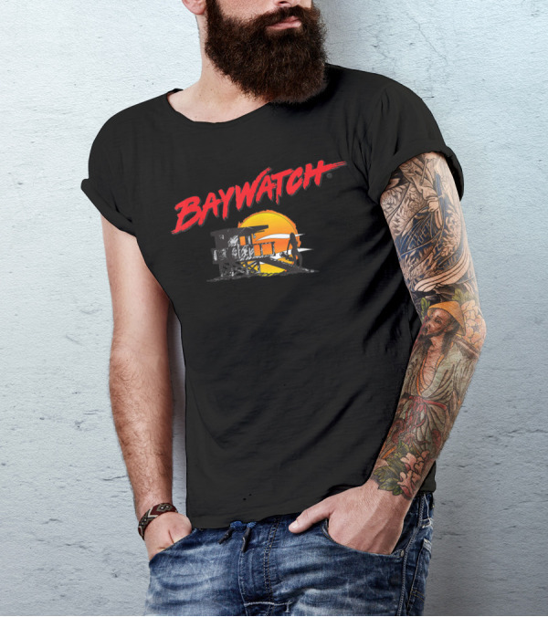 Baywatch Classic Bay And Tower Silhouette At Sunset T-Shirt