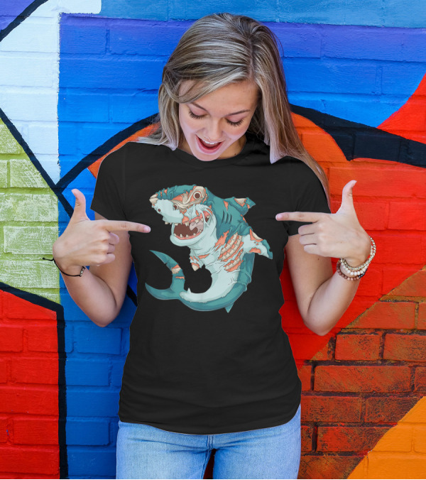 Cool Shark Zombie Funny Lazy Halloween T-Shirt