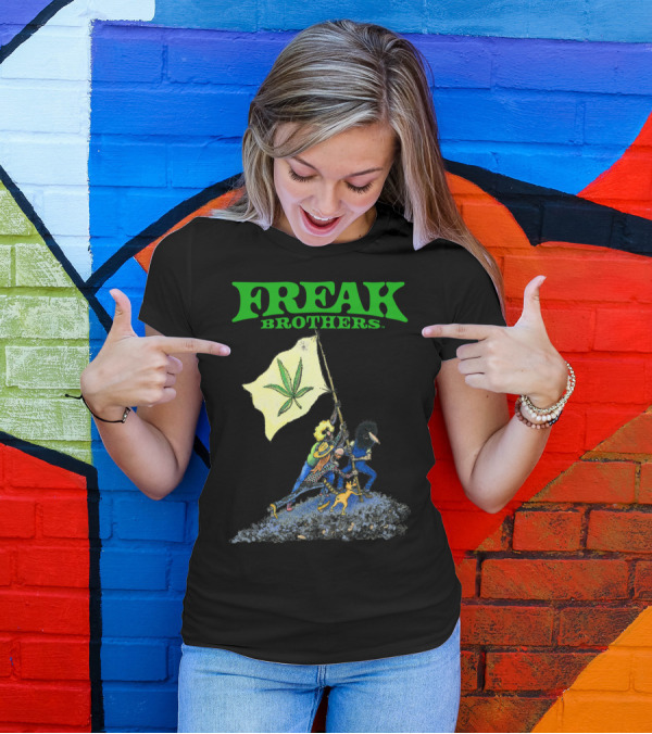 Freak Brothers Raise The Flag Cannabis Leaf Iconic Comic T-Shirt