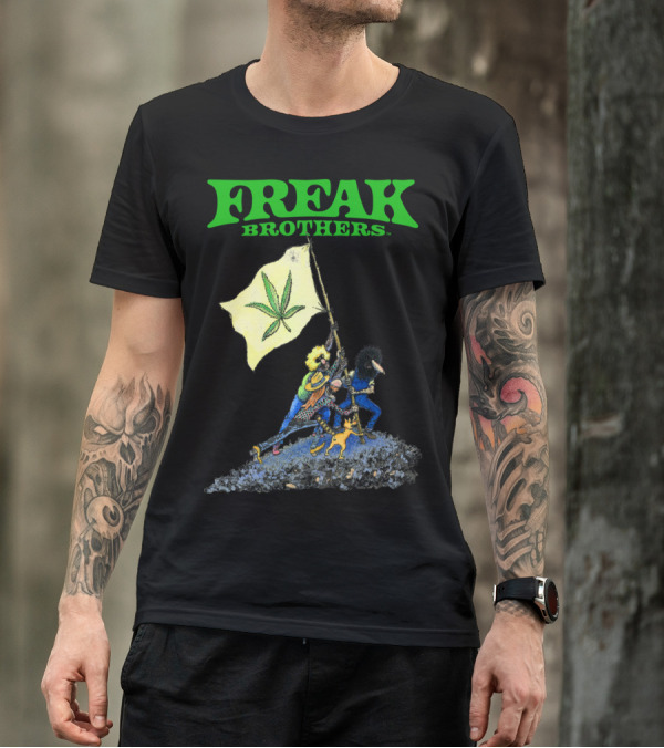 Freak Brothers Raise The Flag Cannabis Leaf Iconic Comic T-Shirt