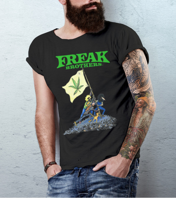 Freak Brothers Raise The Flag Cannabis Leaf Iconic Comic T-Shirt