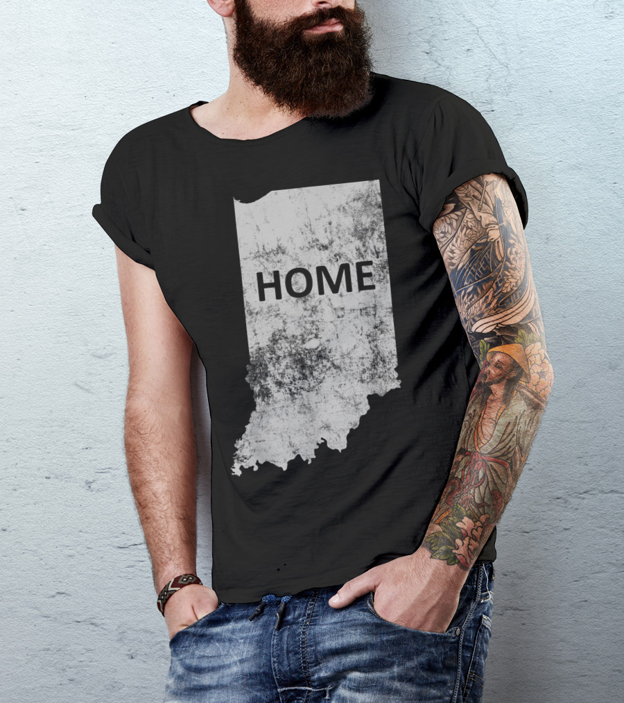 Indiana Home State Grunge Text Map T-Shirt