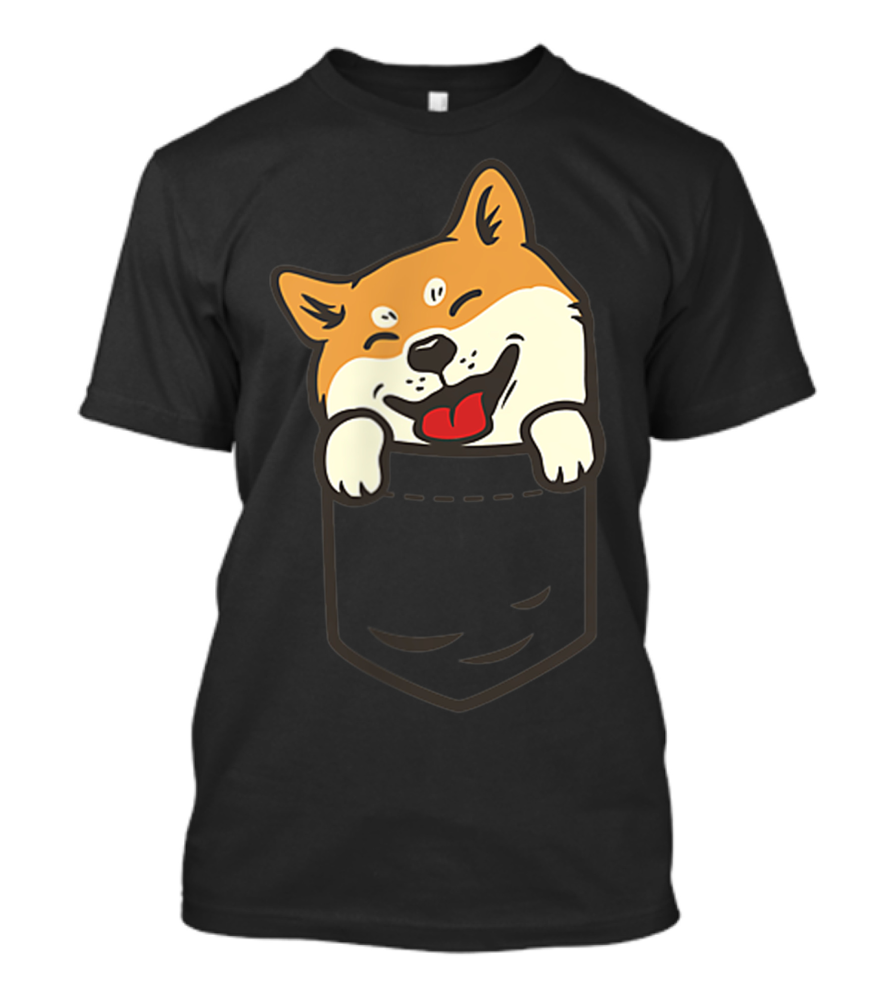 Cute Shiba Inu Akita Dog Face In Pocket T-Shirt