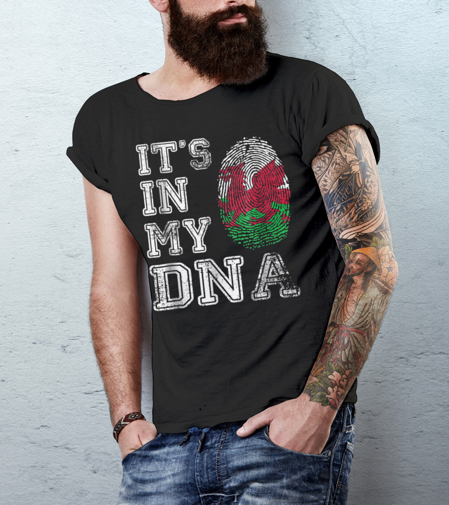It's In My Dna Wales Flag Welsh Fingerprint T-Shirt
