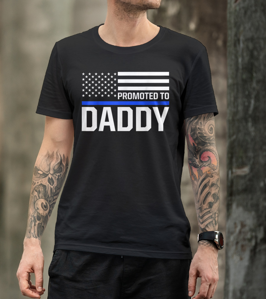 Mens Promoted To Daddy First Time Dad To Be Police Law Enforcement T-Shirt