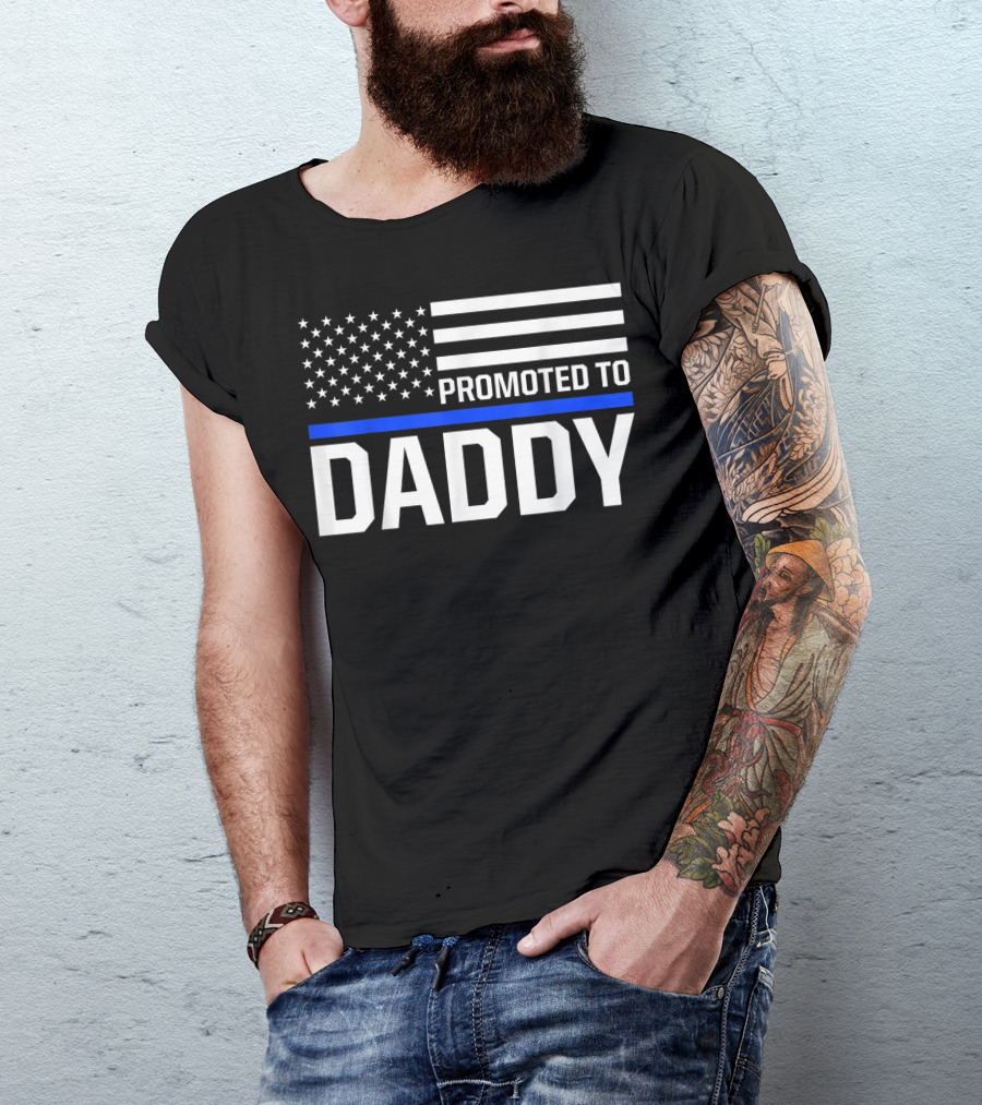 Mens Promoted To Daddy First Time Dad To Be Police Law Enforcement T-Shirt