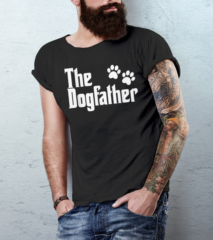The Dogfather With Paw Prints Text T-Shirt