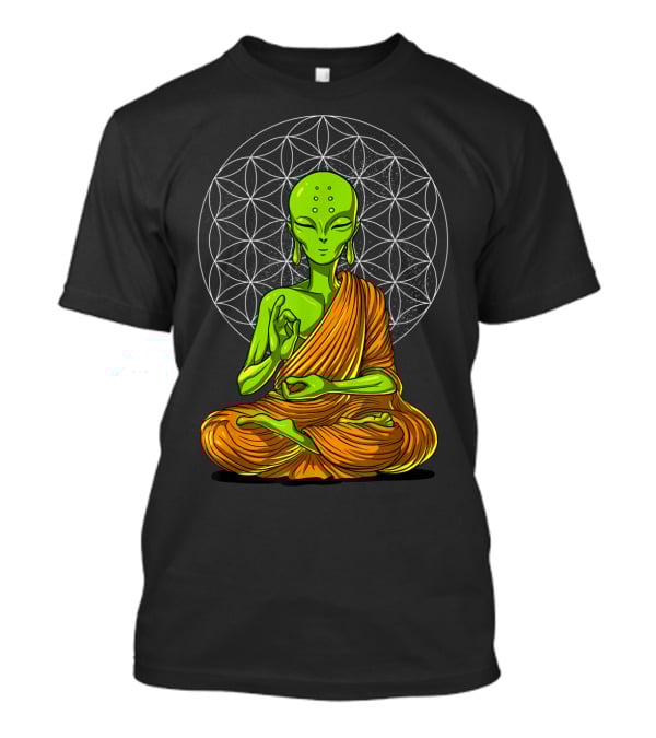 Alien Yoga Meditation Zen Namaste Buddha With Mandala Background T-Shirt