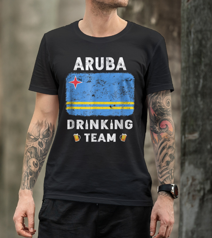 Aruba Drinking Team Country Alcohol Beer Flag And Beer Mugs T-Shirt