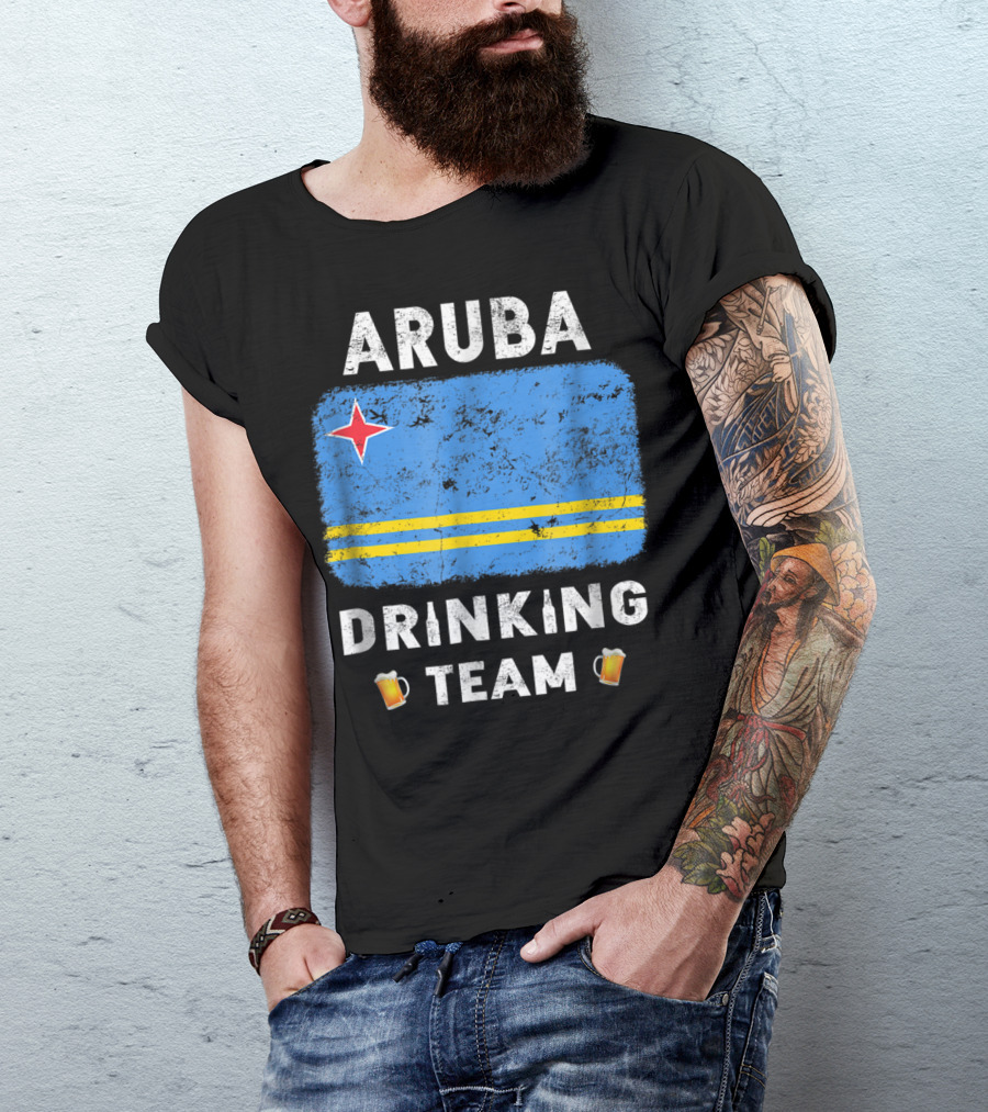 Aruba Drinking Team Country Alcohol Beer Flag And Beer Mugs T-Shirt