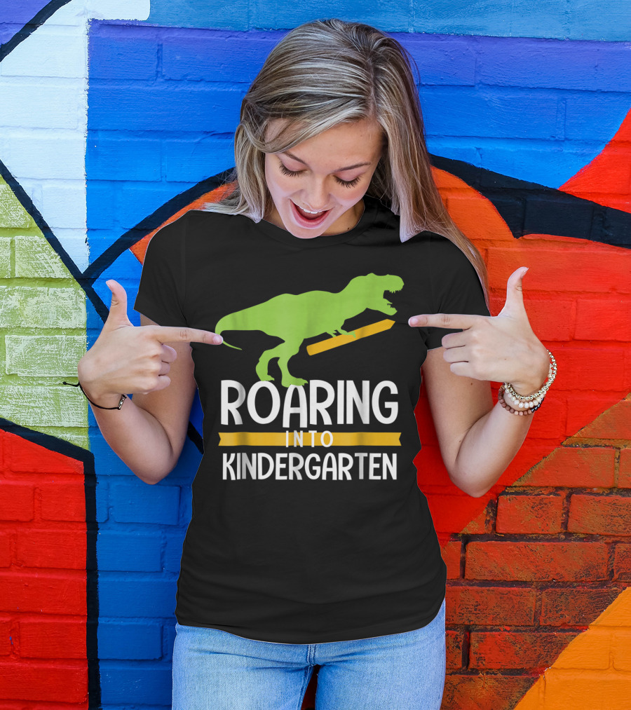 Roaring Into Kindergarten Back To School Dinosaur T-Shirt