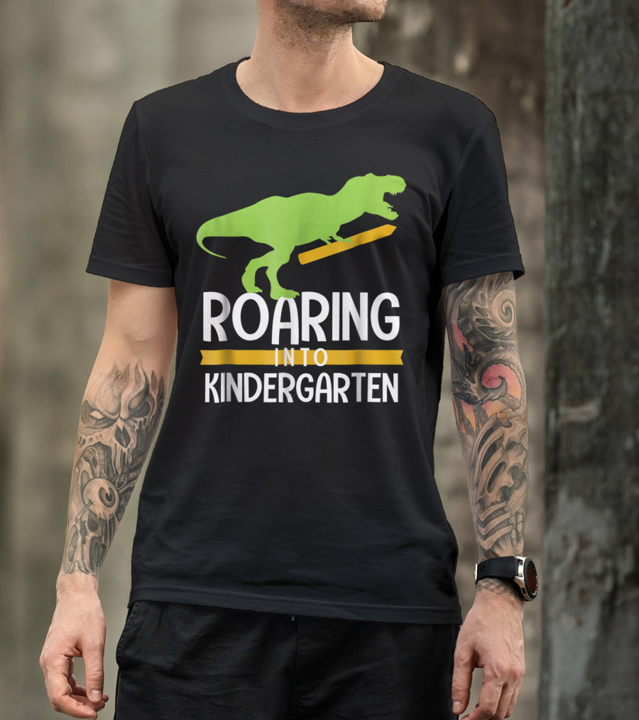 Roaring Into Kindergarten Back To School Dinosaur T-Shirt