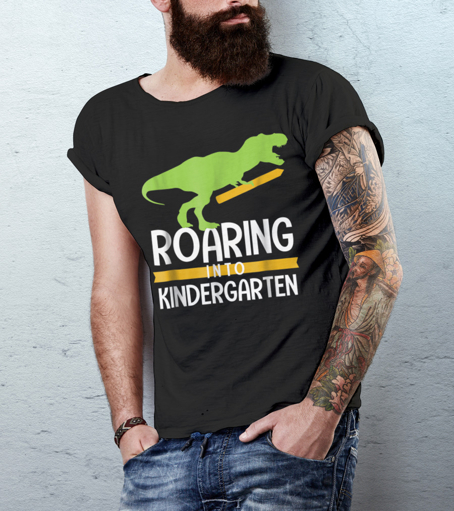 Roaring Into Kindergarten Back To School Dinosaur T-Shirt