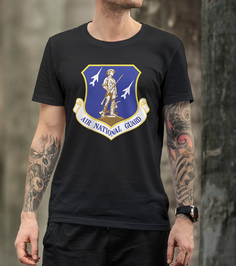 Air National Guard Military Veteran Morale PT Stat Shield Logo With Soldier And Jets T-Shirt