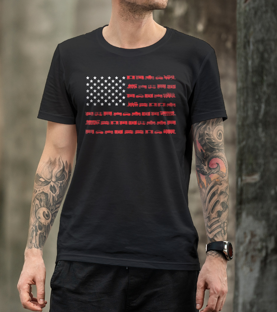 American Flag Train Conductor Stars And Trains T-Shirt