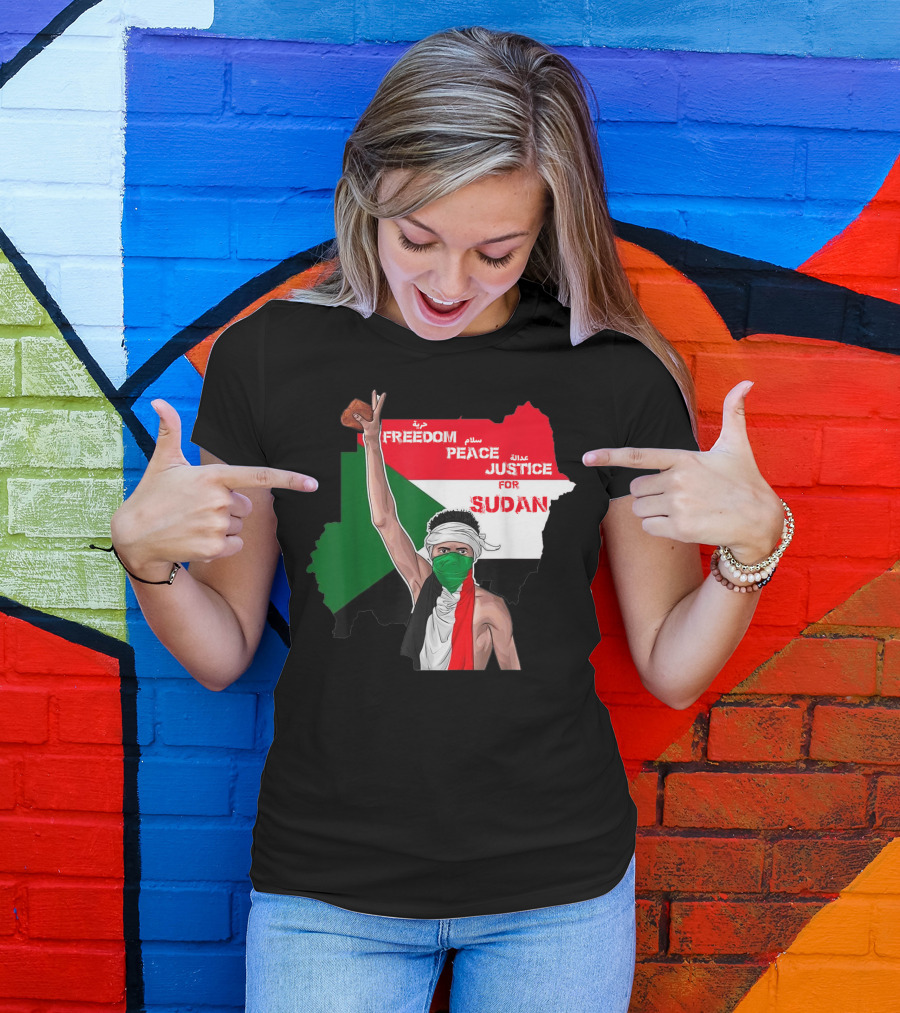 Freedom Peace Justice For Sudan Flag Arabic English Protester T-Shirt