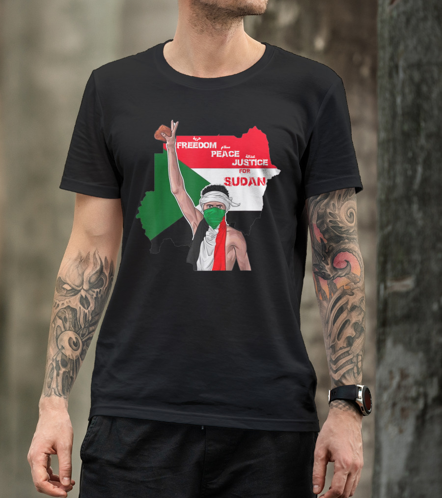 Freedom Peace Justice For Sudan Flag Arabic English Protester T-Shirt