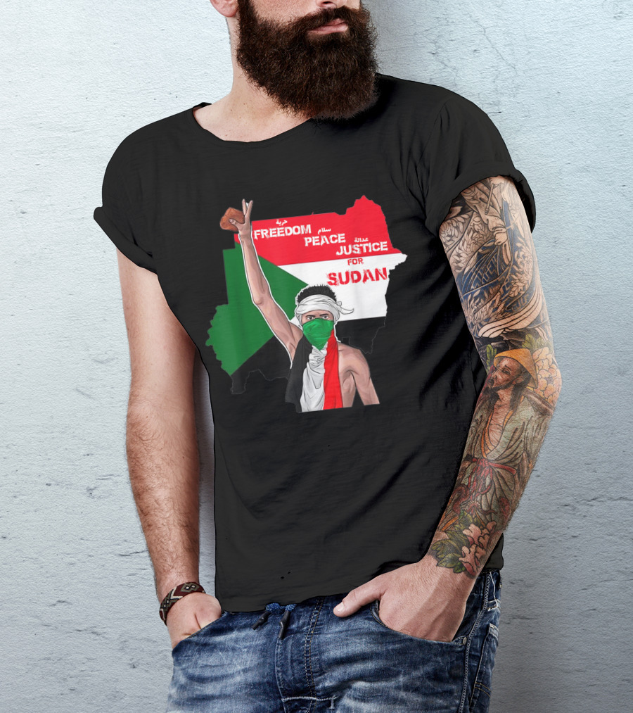 Freedom Peace Justice For Sudan Flag Arabic English Protester T-Shirt