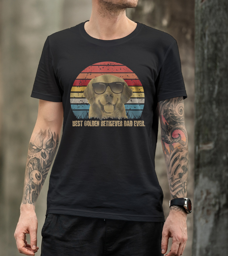 Best Golden Retriever Dad Ever Retro Sunglasses Dog Daddy Father's T-Shirt