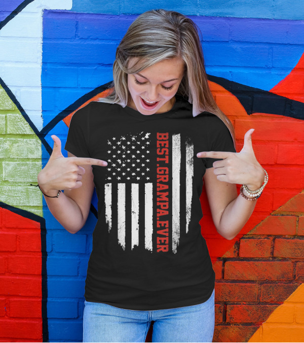 Best Grampa Ever Vintage USA Flag American T-Shirt