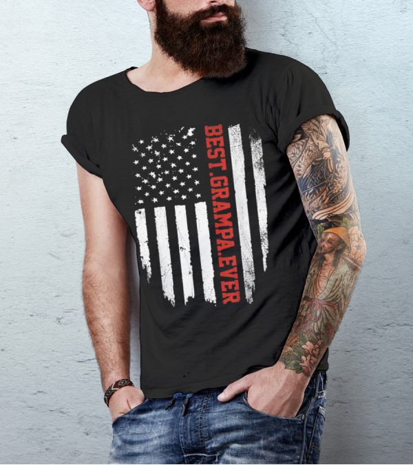 Best Grampa Ever Vintage USA Flag American T-Shirt