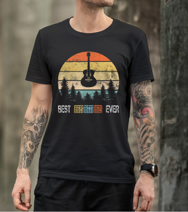 Best Guitar Chords Dad Ever Retro Sunset Forest T-Shirt