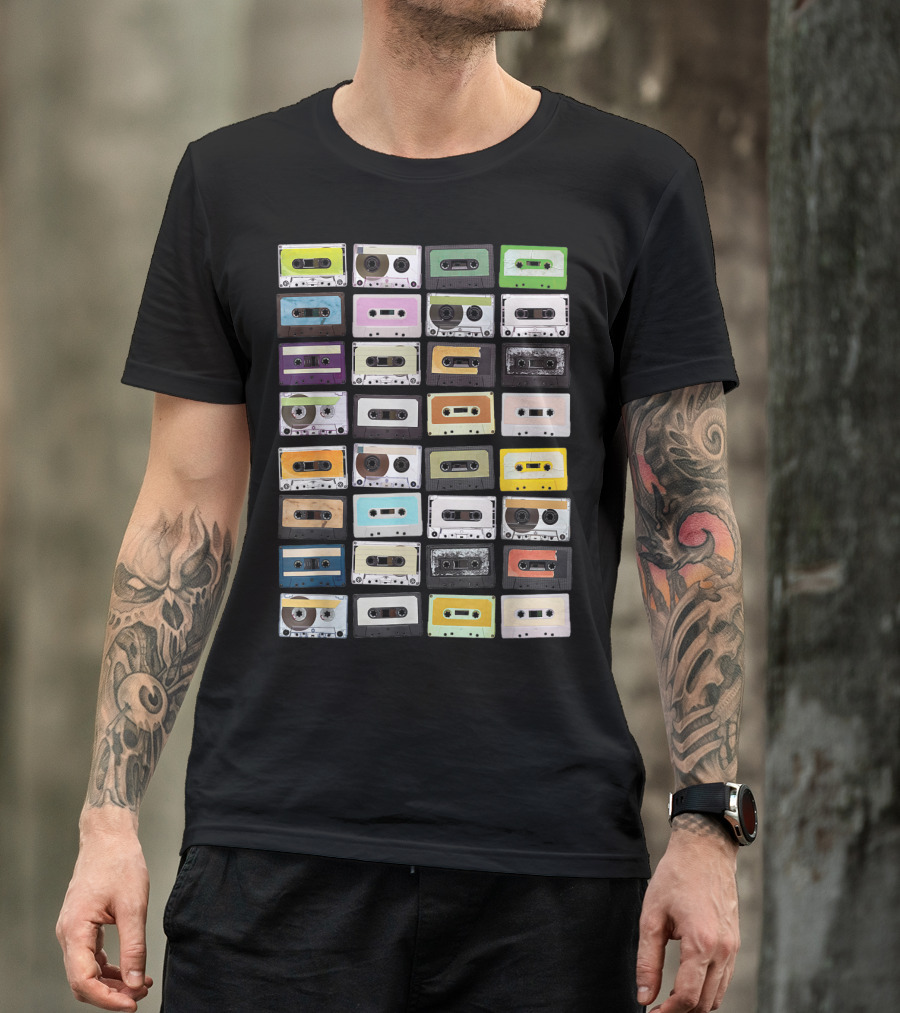Colorful 1980s Cassette Tape Mixtapes Radio Music T-Shirt