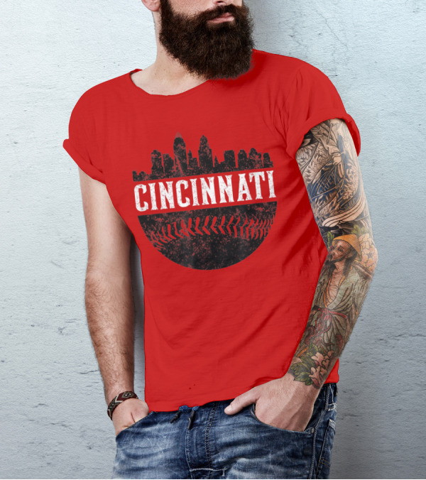 Cincinnati Ohio Skyline Baseball T-Shirt