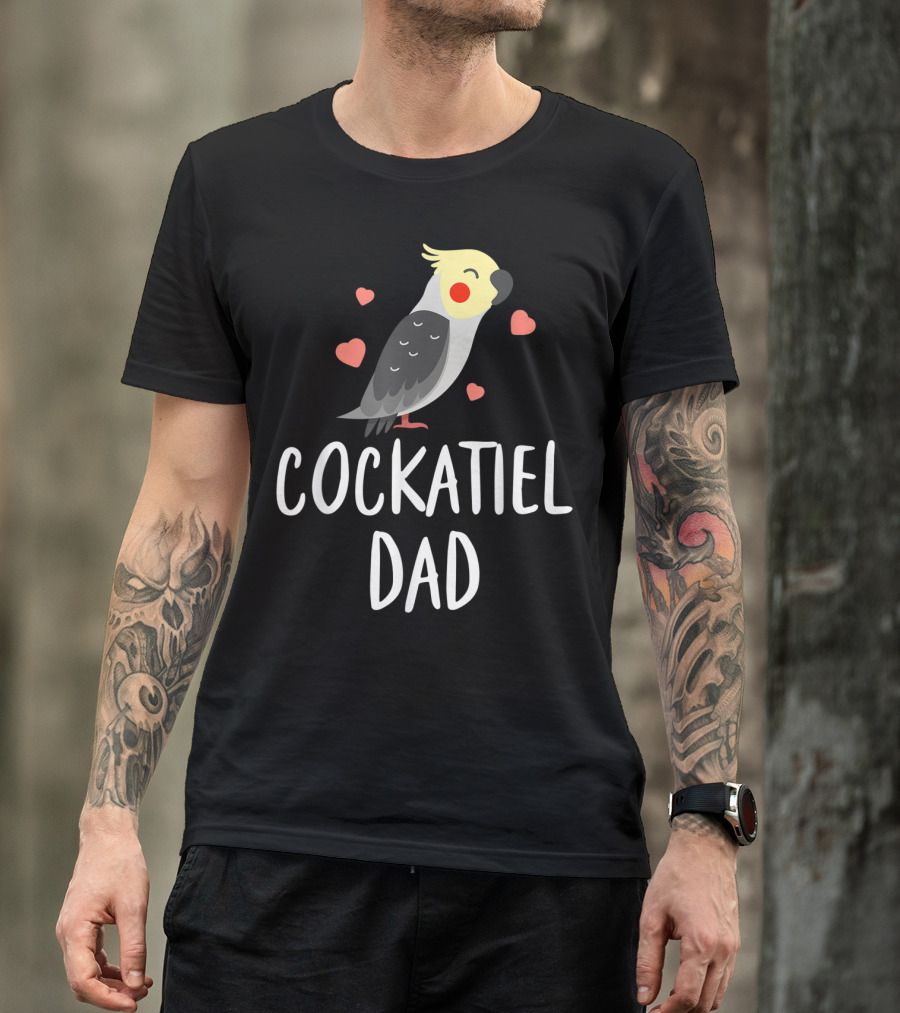 Cockatiel Dad Cute Funny Bird Lover With Hearts T-Shirt
