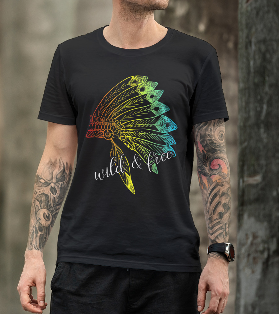 Wild And Free Colored Native American Headdress USA T-Shirt