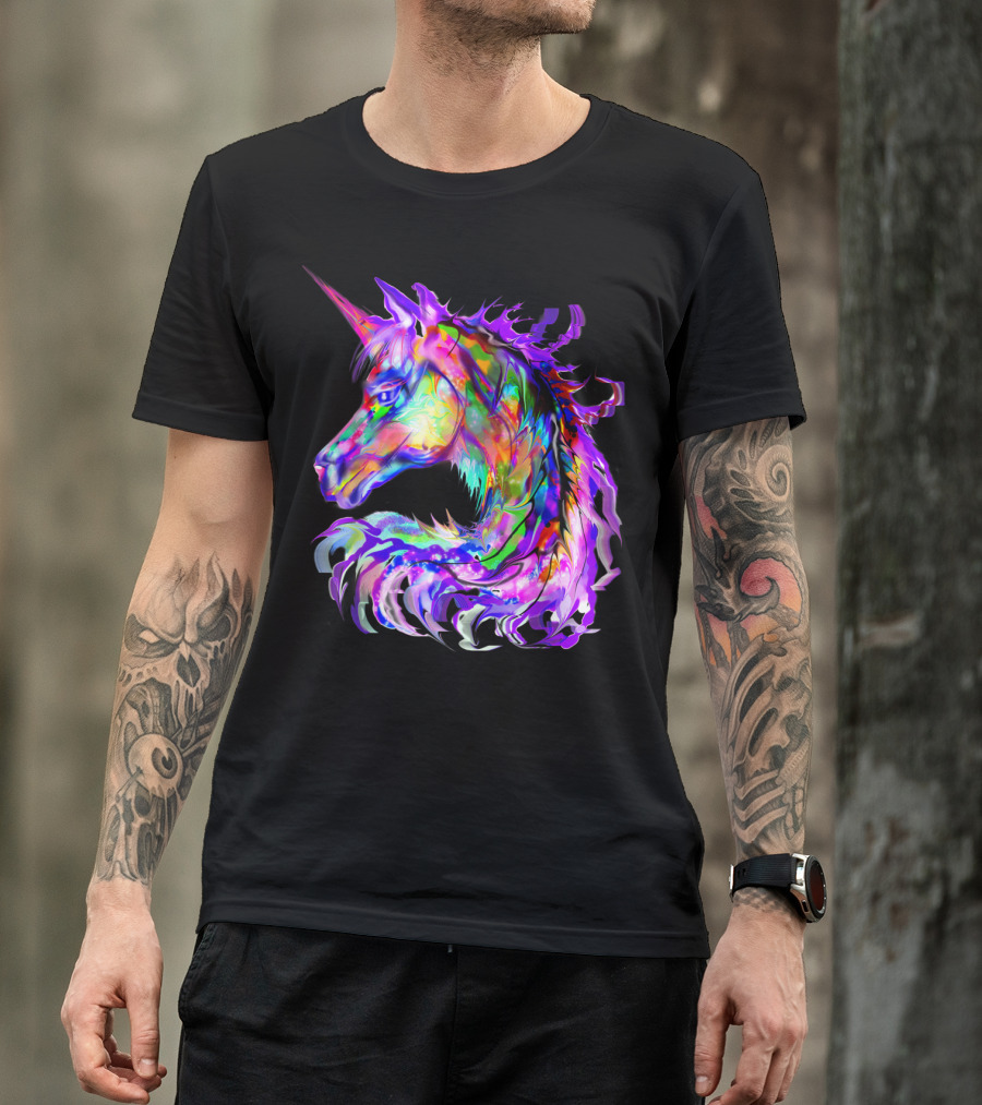 Festival Neon Colorful Rainbow Cute Unicorn Rave T-Shirt
