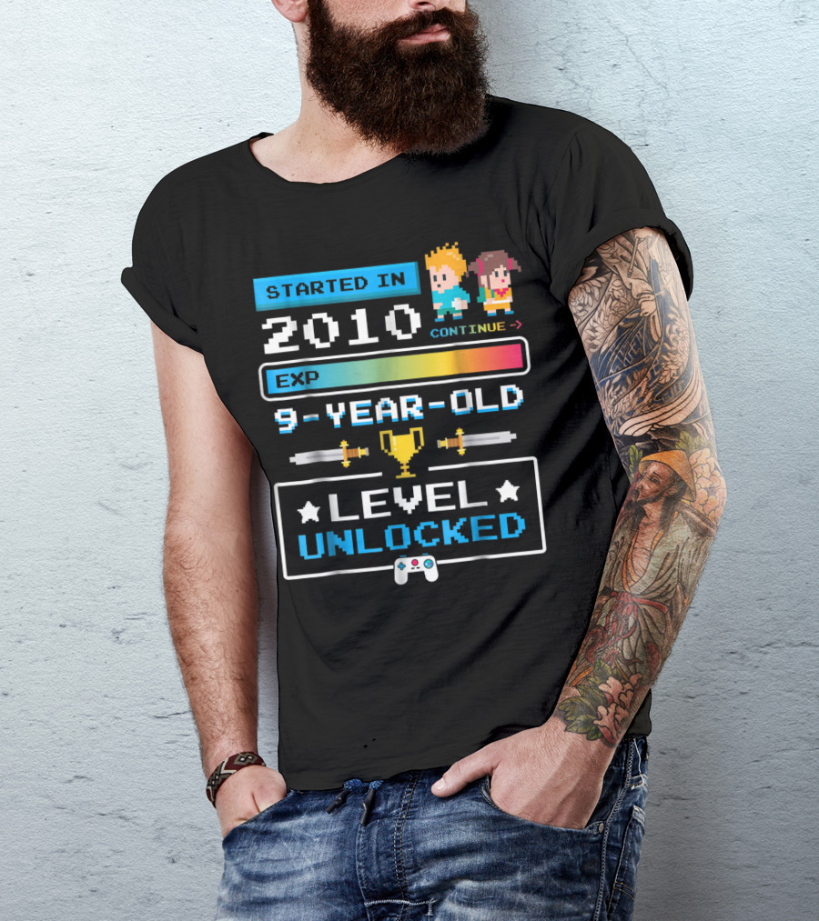Started In 2010 9 Year Old Level Unlocked Gamer EXP Trophy T-Shirt