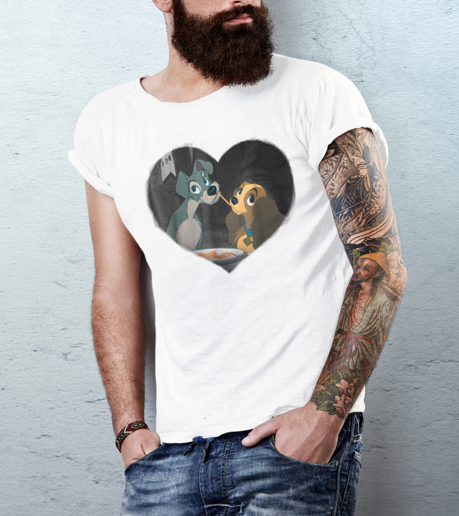 Disney Lady And The Tramp Heart Spaghetti Scene First Kiss T-Shirt