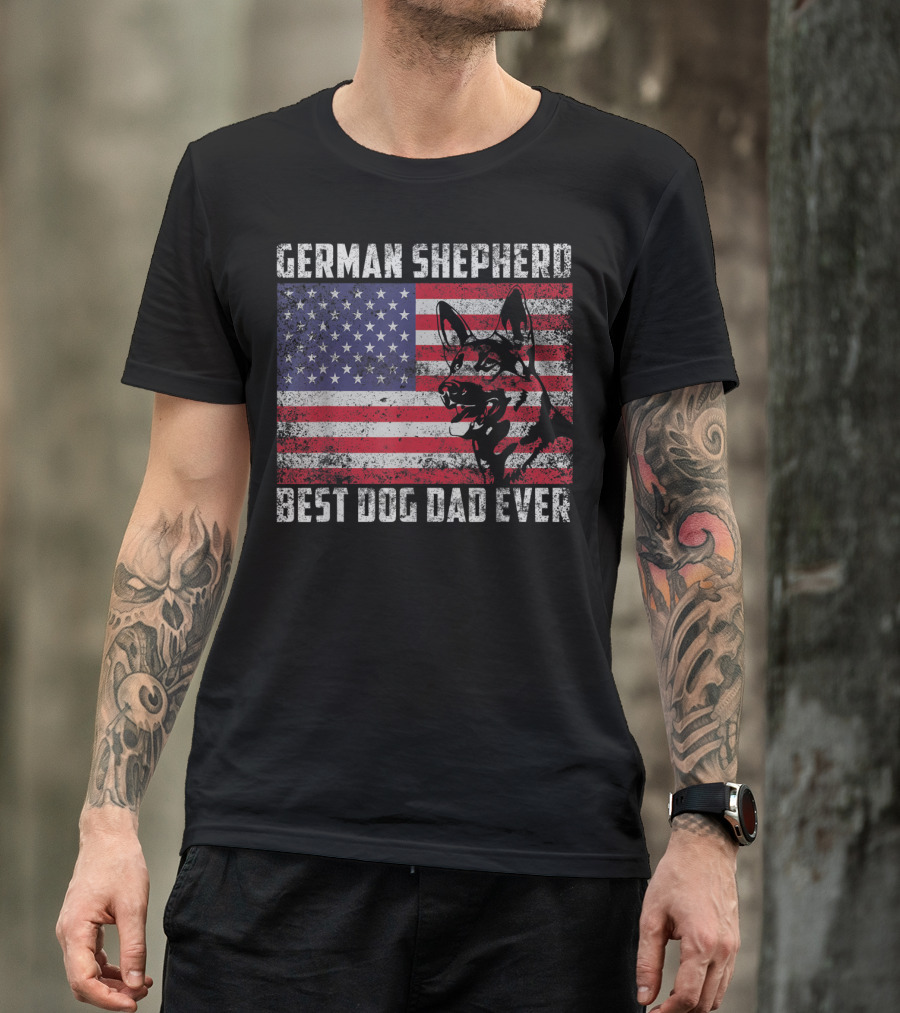 German Shepherd Best Dog Dad Ever American Flag T-Shirt