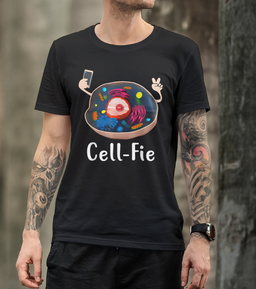 Cell Fie Biology Cellular Science Teacher Humor With Cell Diagram And Peace Sign T-Shirt