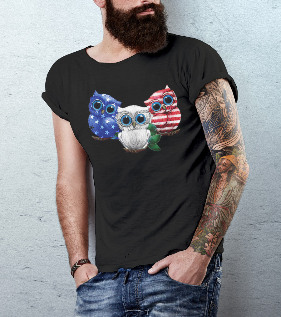 Patriotic Red White Blue Owl Trio T-Shirt