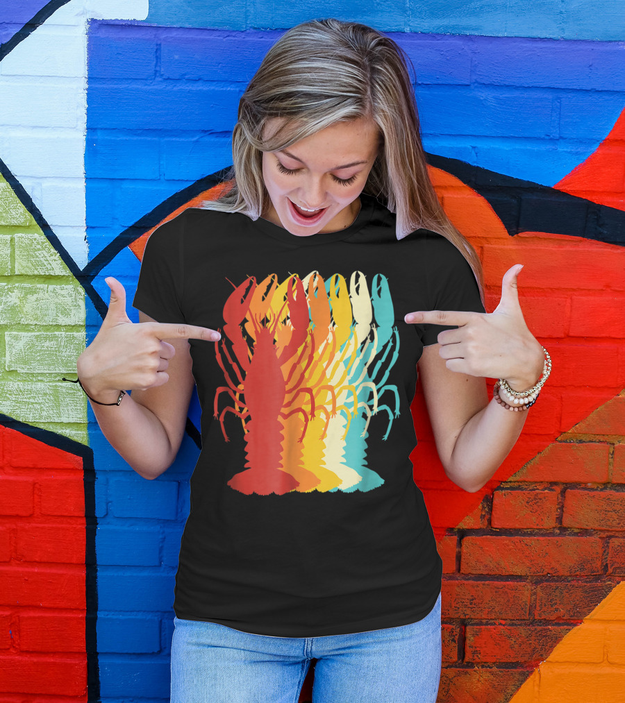 Retro Crawfish Rainbow Cajun Crayfish Novelty T-Shirt