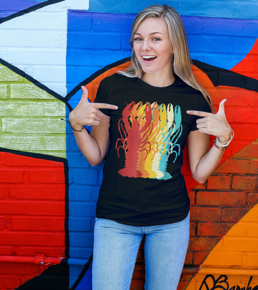Retro Crawfish Rainbow Cajun Crayfish Novelty T-Shirt