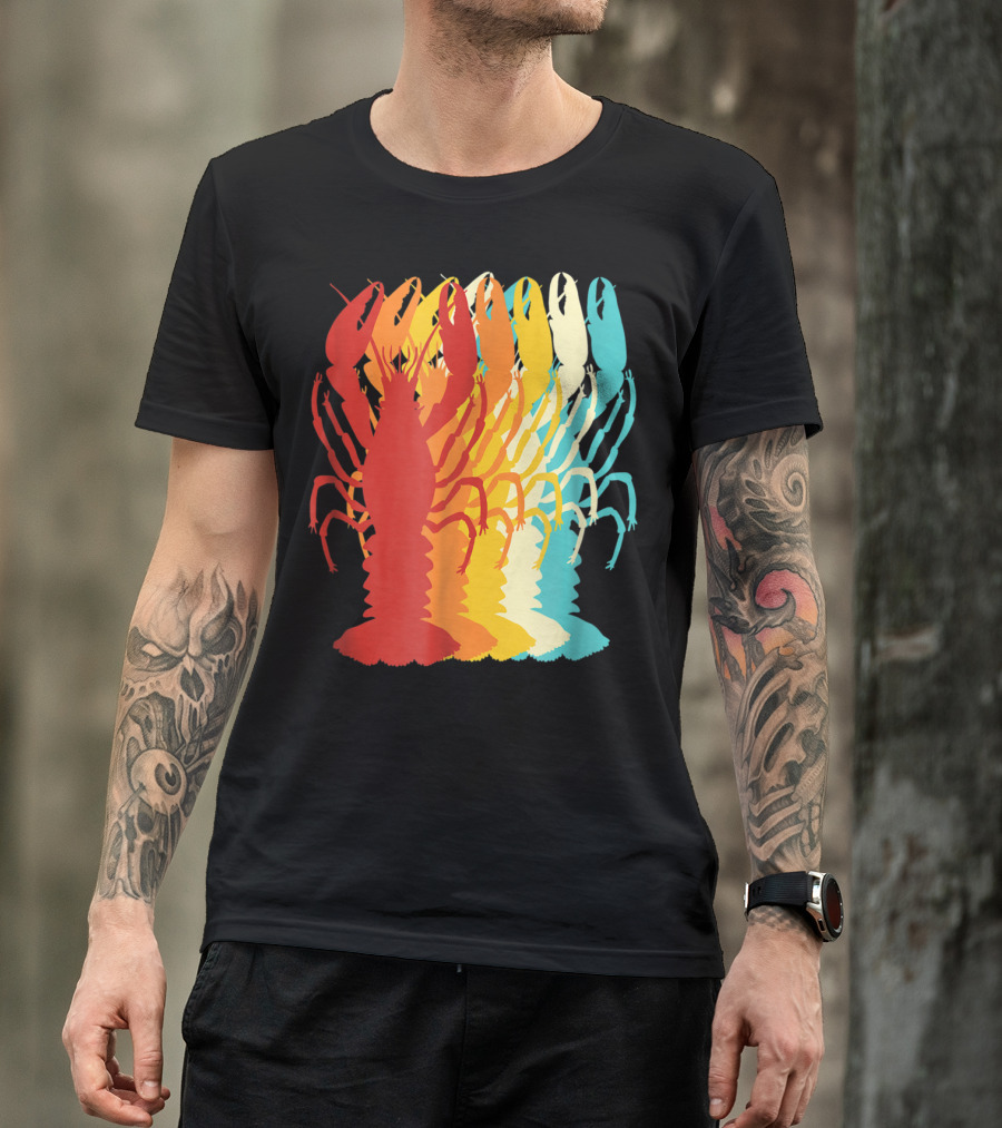 Retro Crawfish Rainbow Cajun Crayfish Novelty T-Shirt